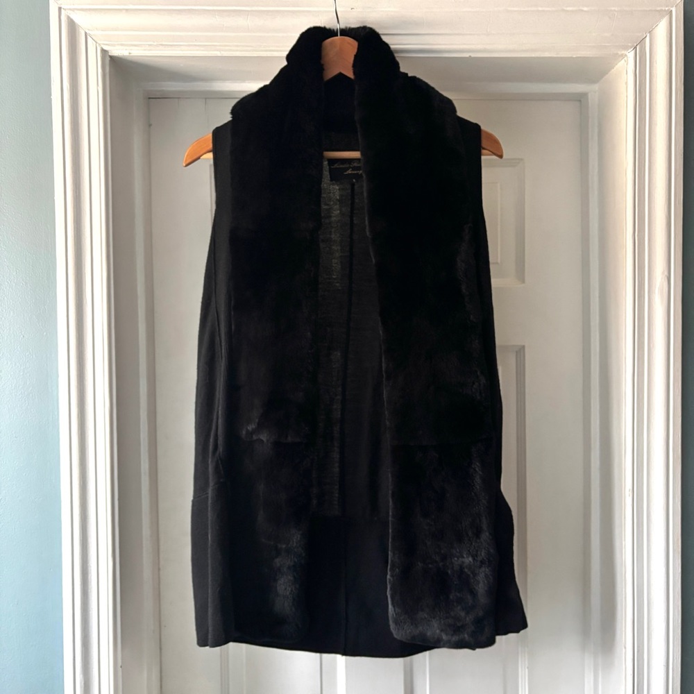 Linda Richards Luxury Rex Rabbit Fur Wool Sweater Vest Tunic Black Small